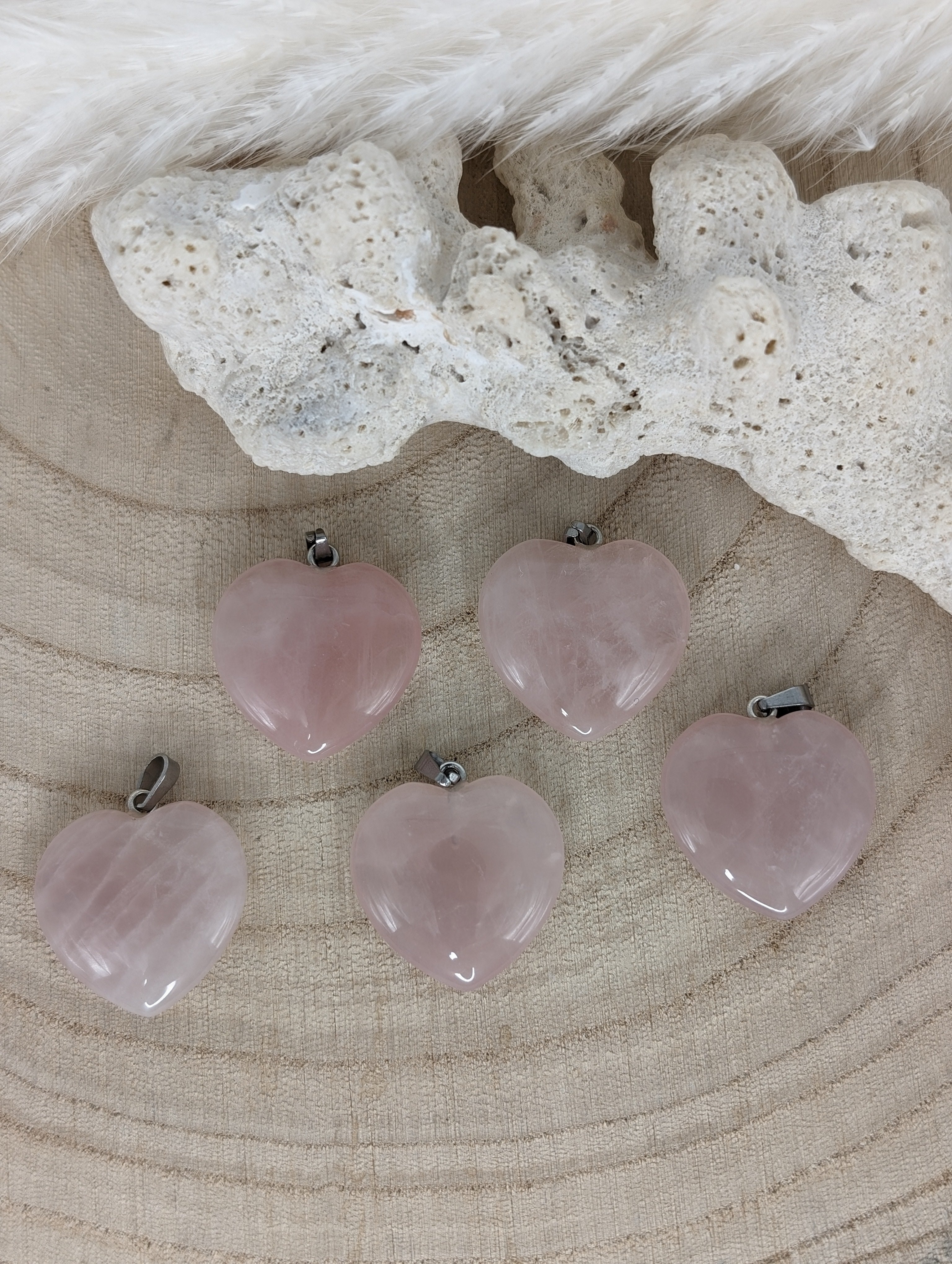 Rosenquarz Herzanhänger flach