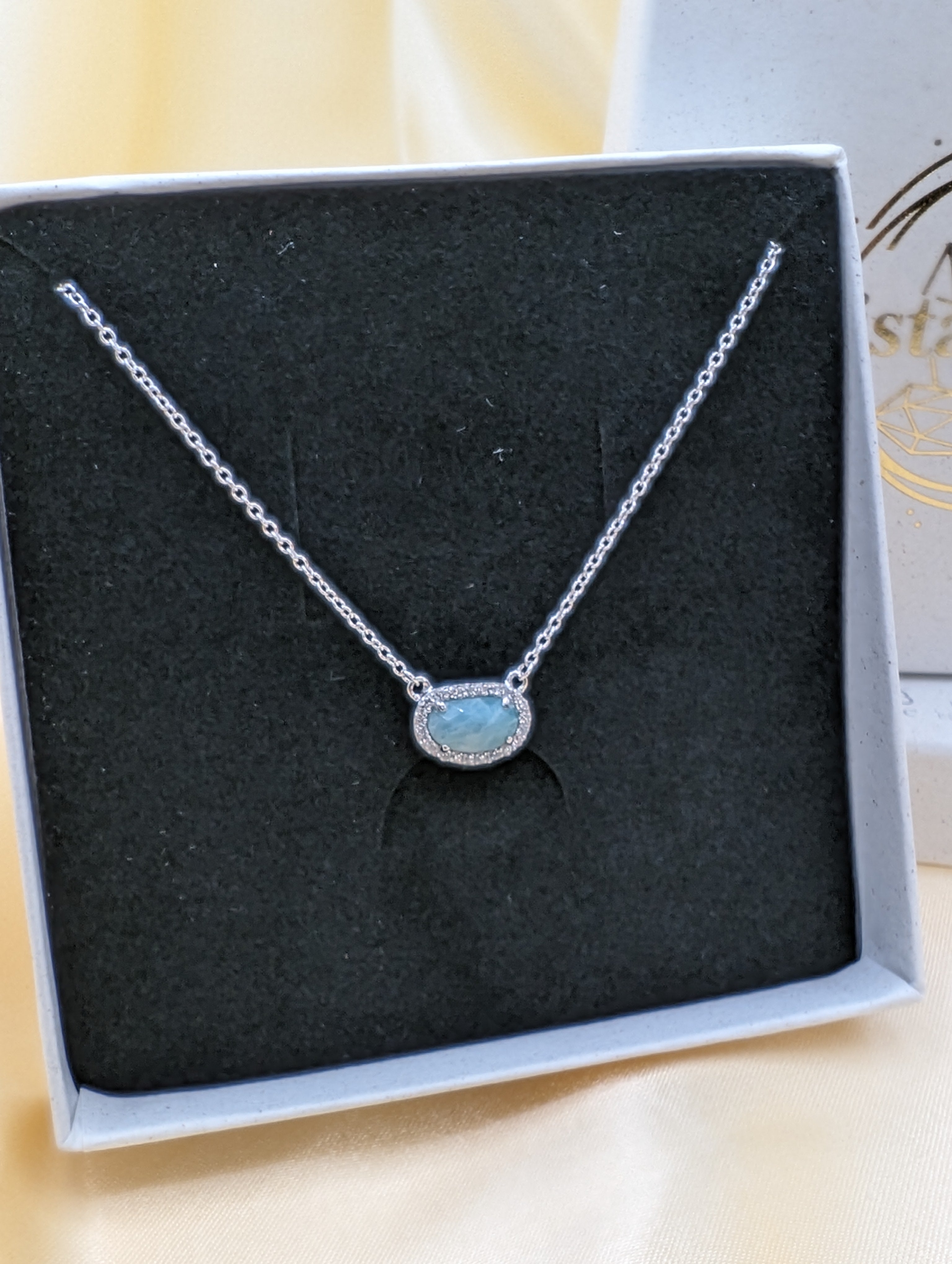 Amazonit Halskette 925 Silber - Rhodeniert