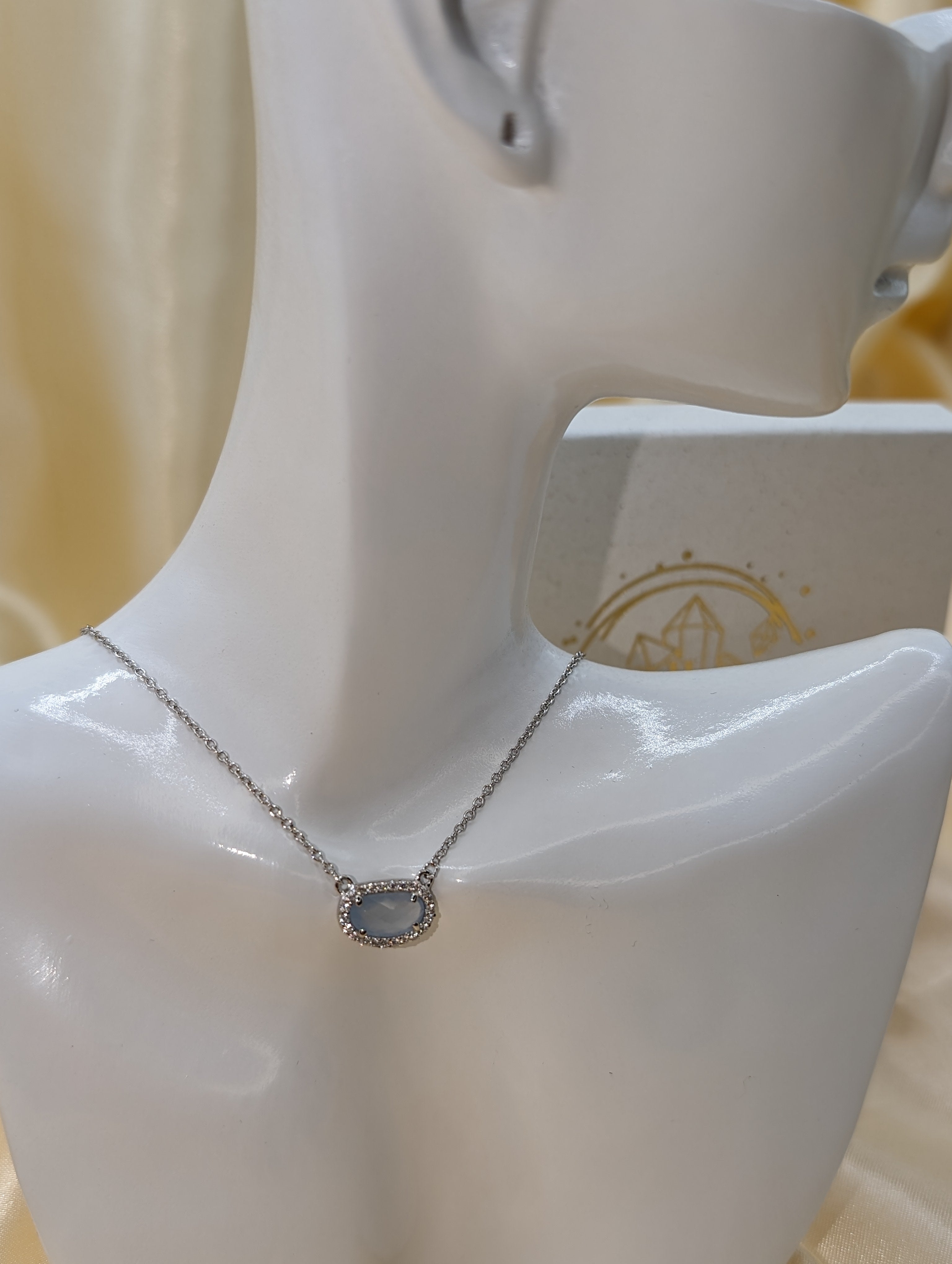 Chalcedon Halskette 925 Silber - Rhodeniert