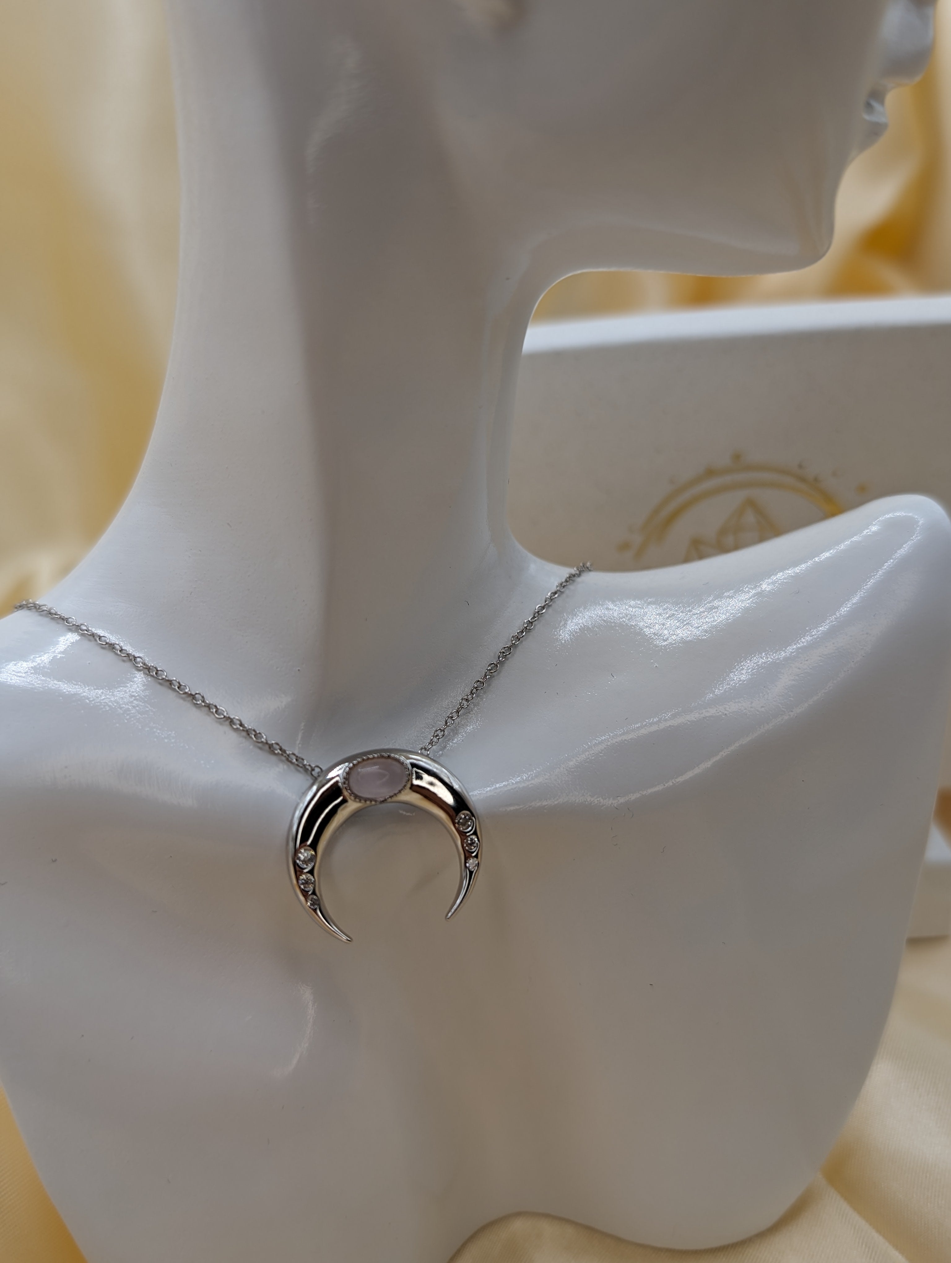 Rosenquarz Mondkette 925 Silber - Rhodeniert