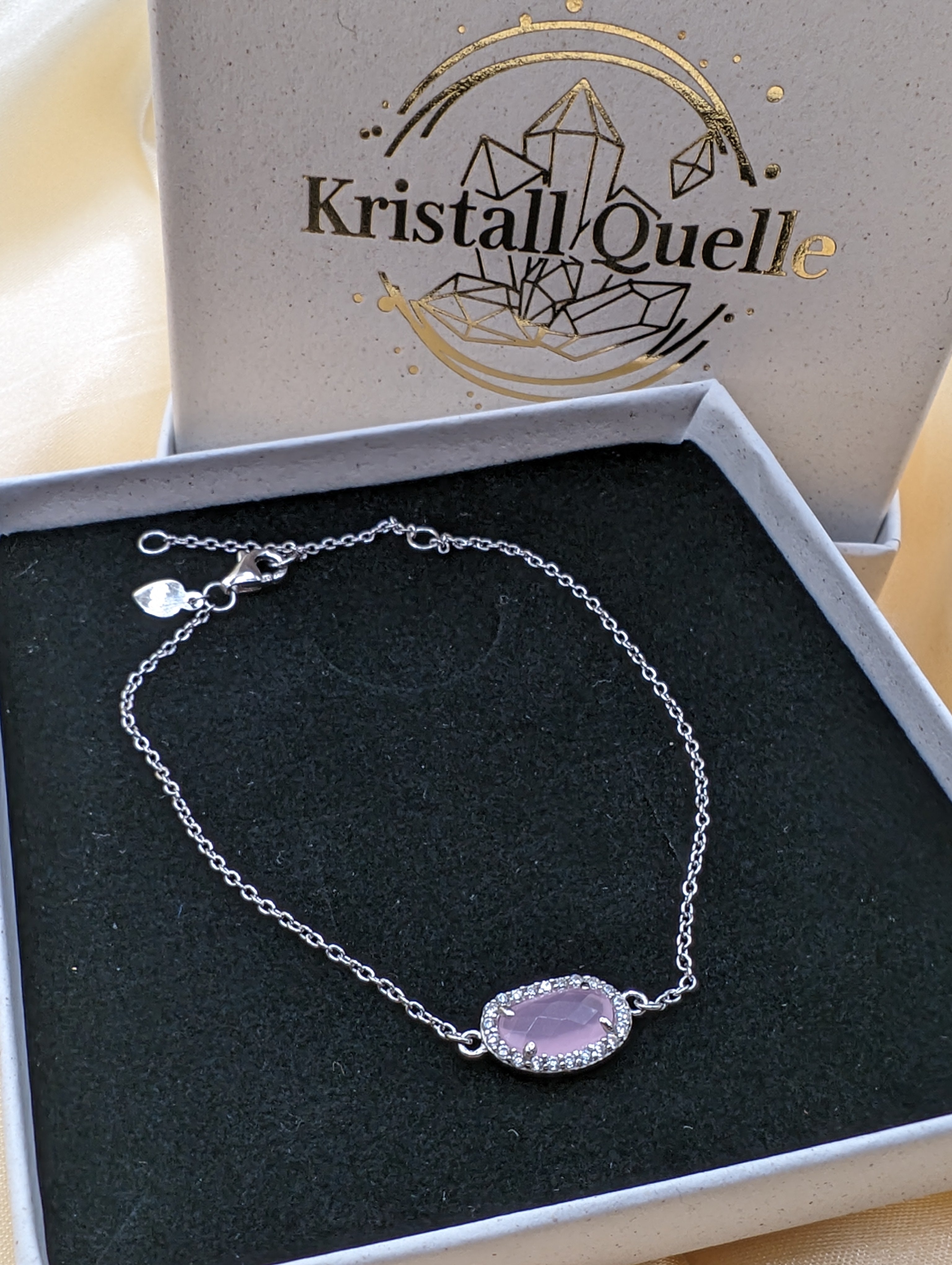 Rosenquarz Armband 925 Silber - Rhodiniert