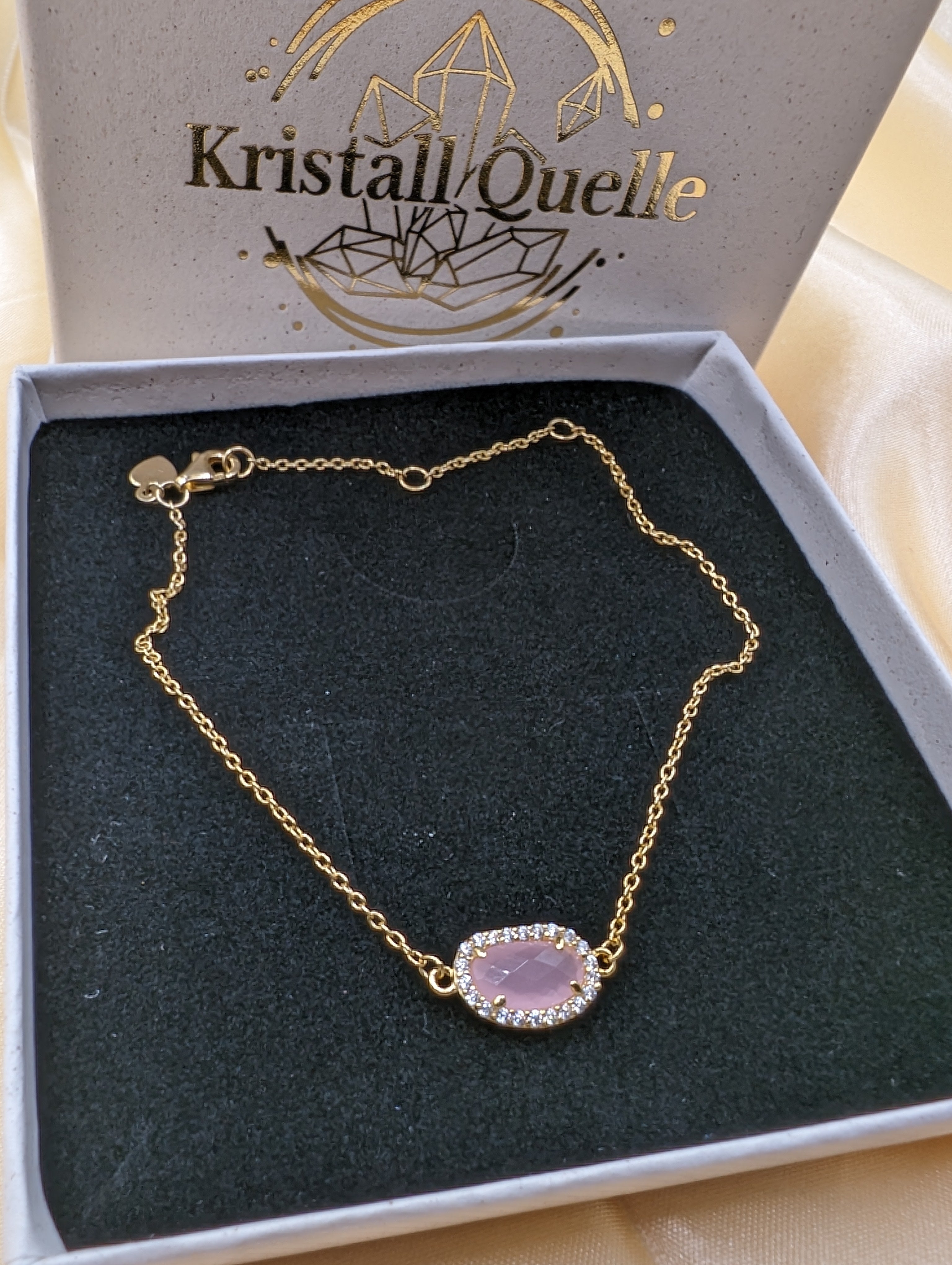 Rosenquarz Armband 925 Silber - 18 K vergoldet