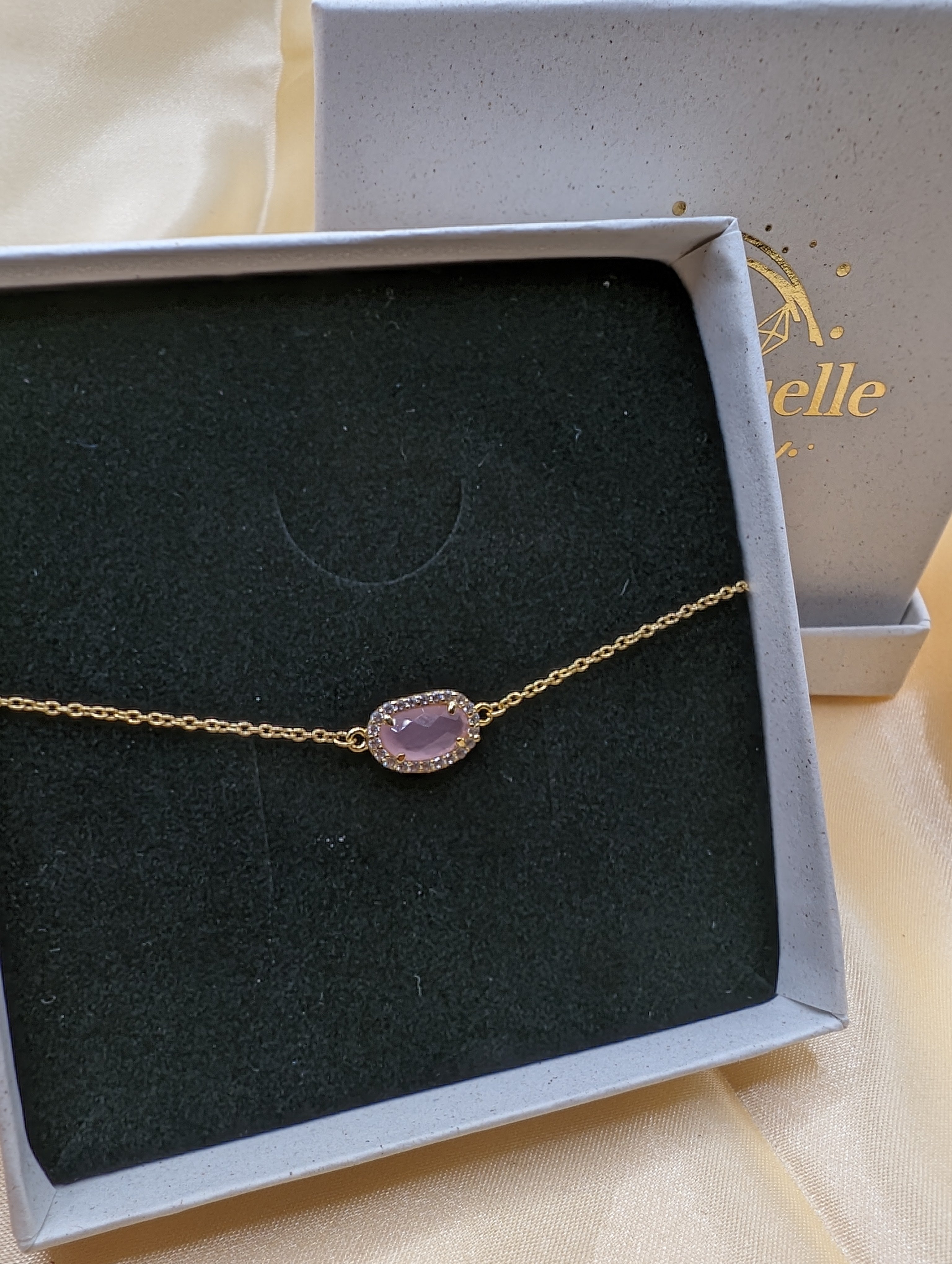 Rosenquarz Armband 925 Silber - 18 K vergoldet