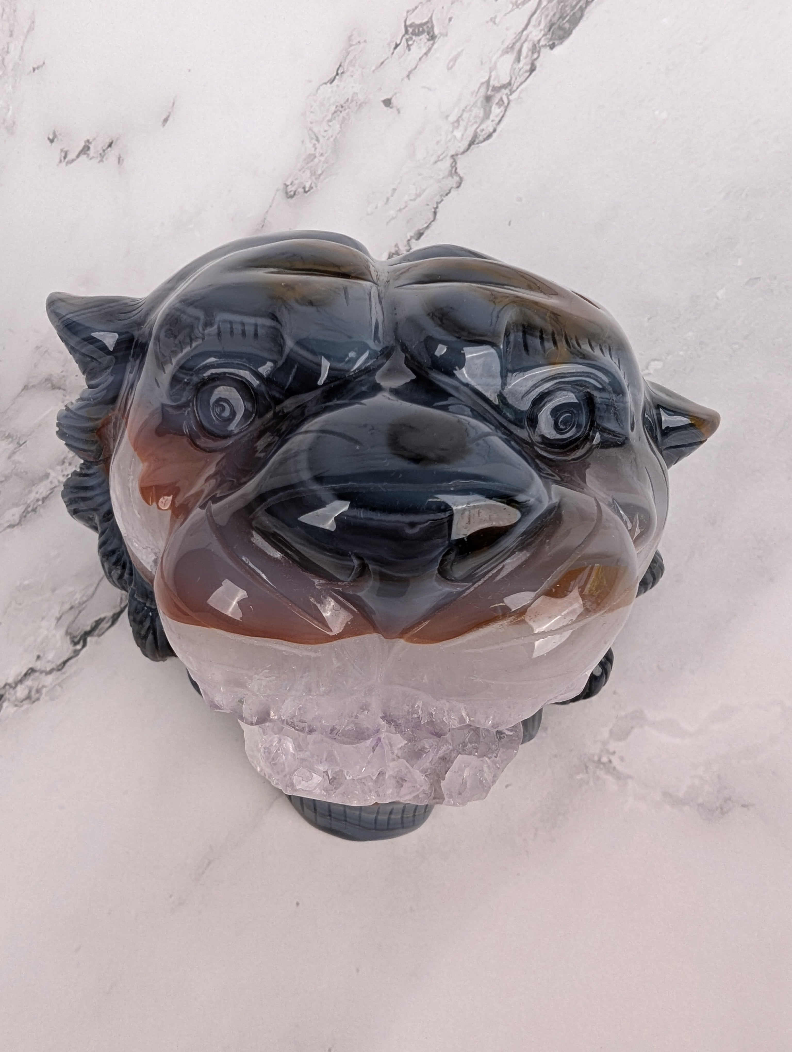 XXL Achat/Amethyst Tigerkopf - High Quality