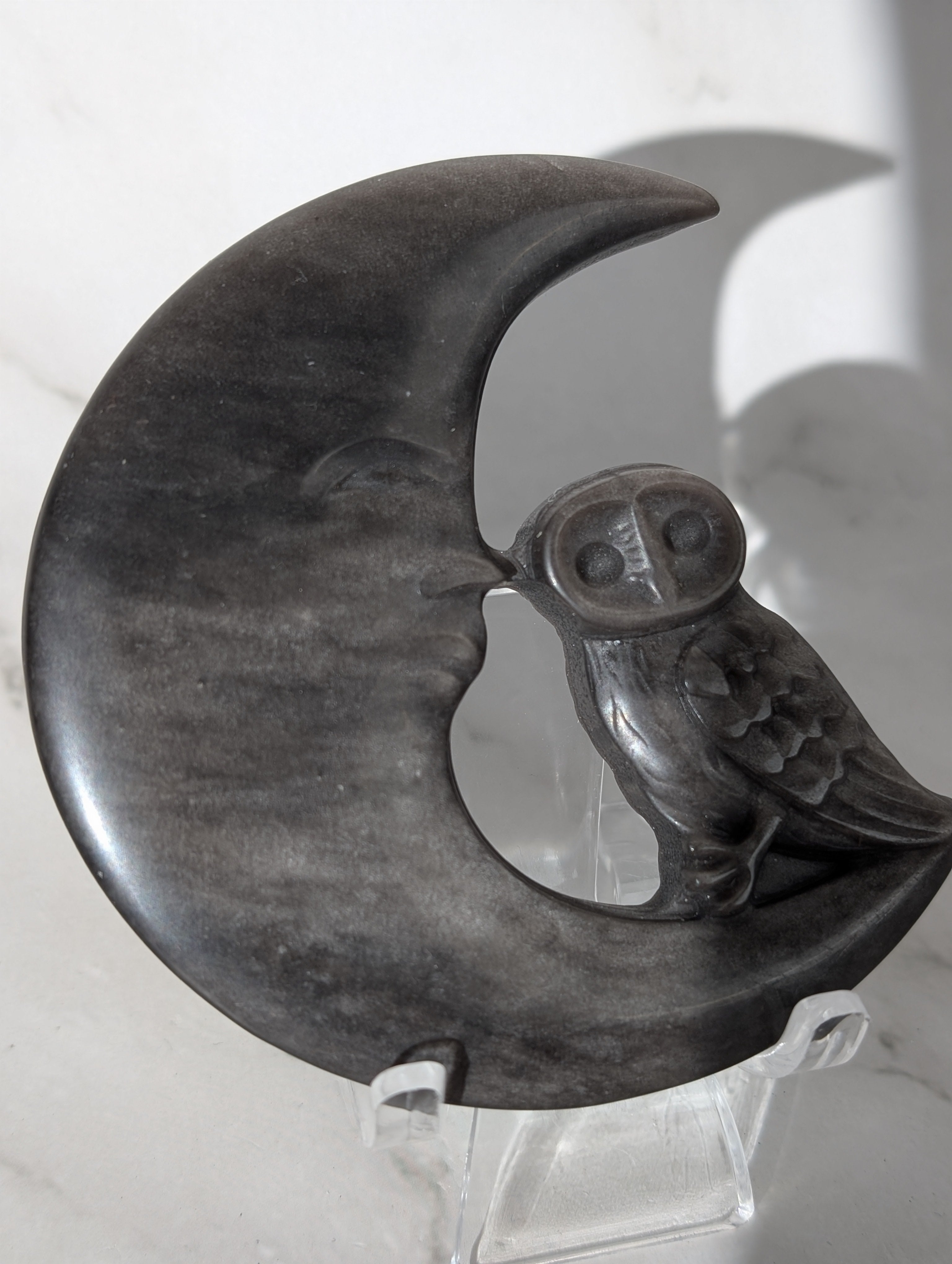 Silber Obsidian Mond mit Eule