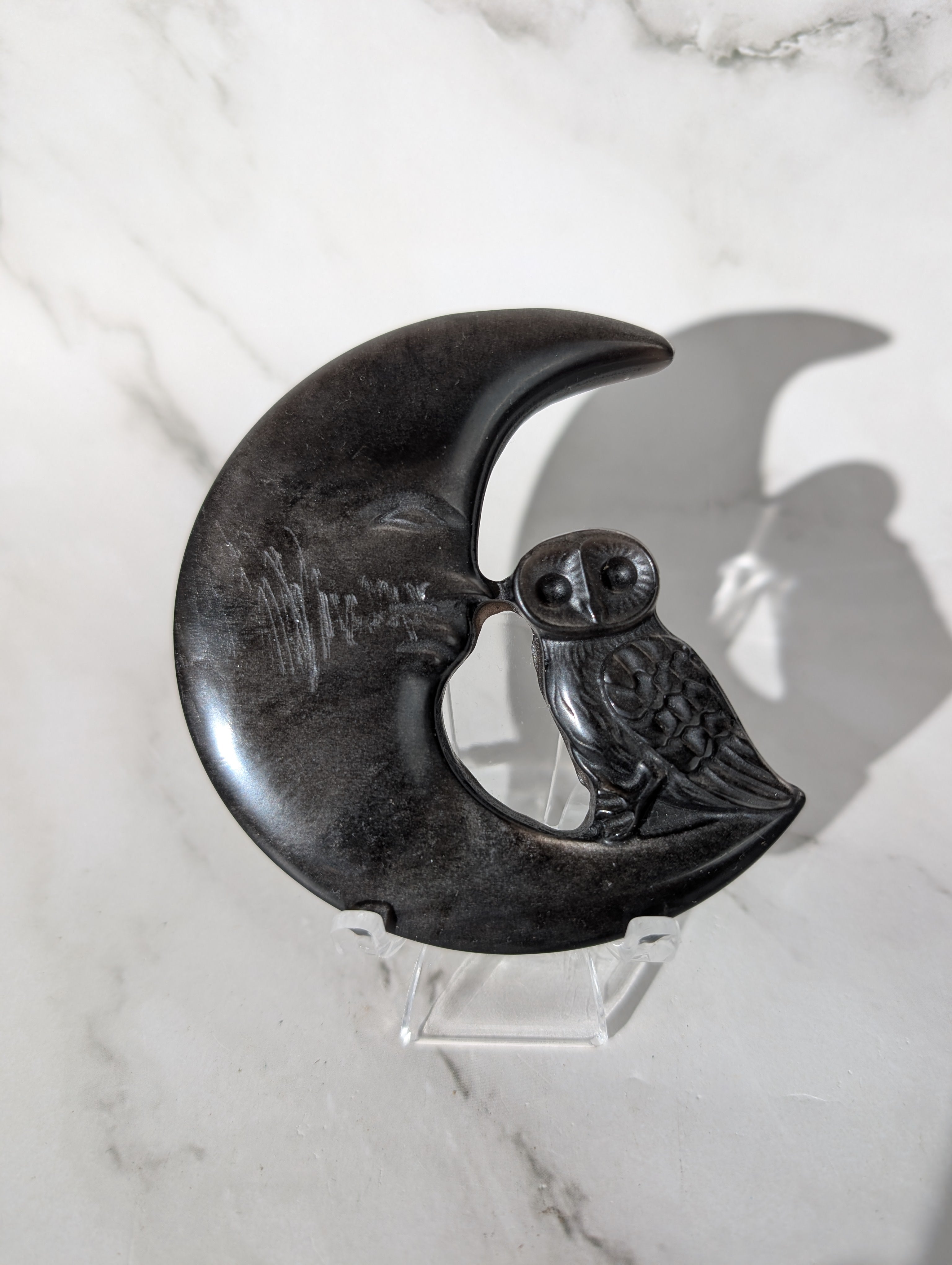 Silber Obsidian Mond mit Eule 1