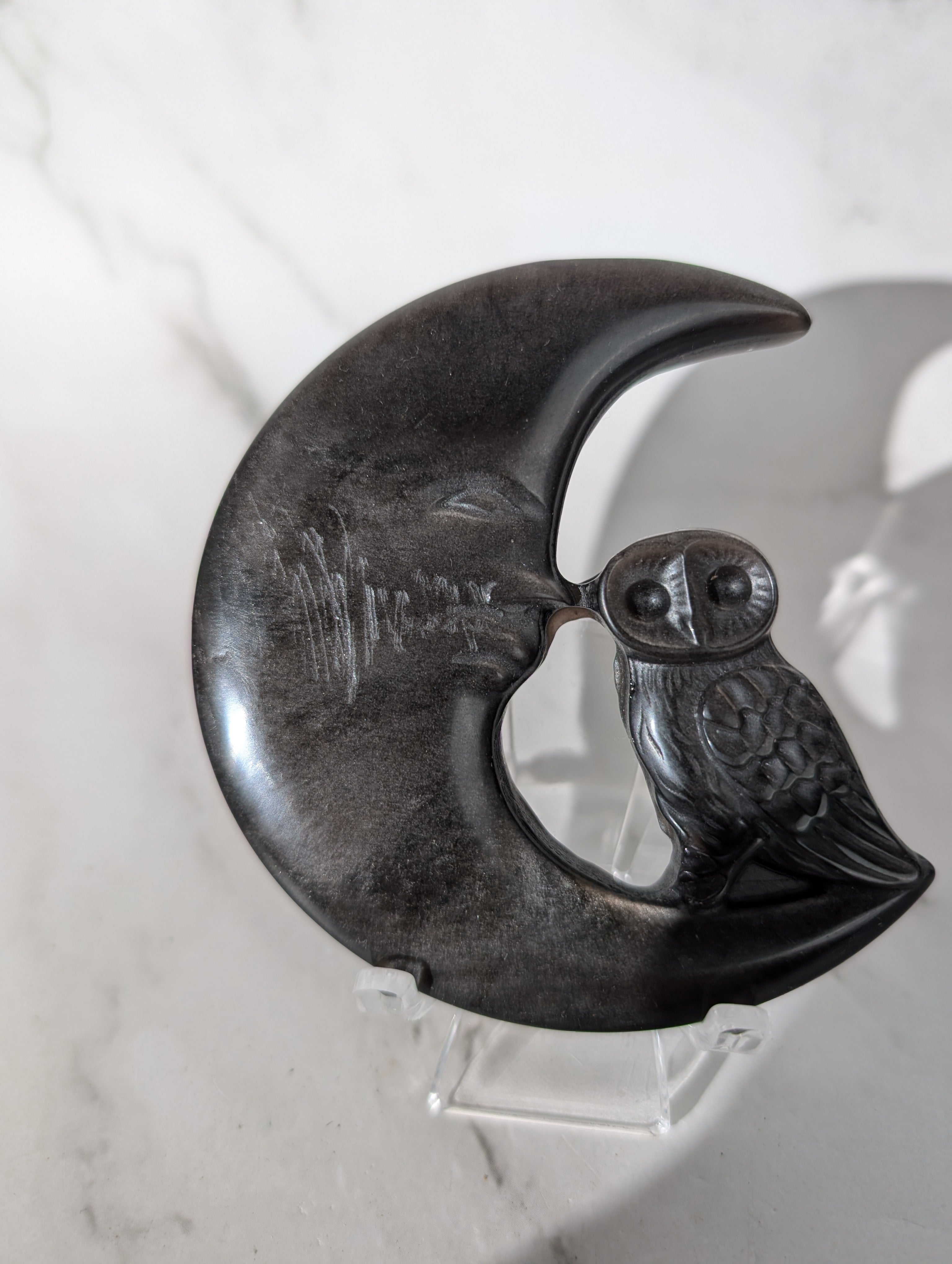 Silber Obsidian Mond mit Eule 1