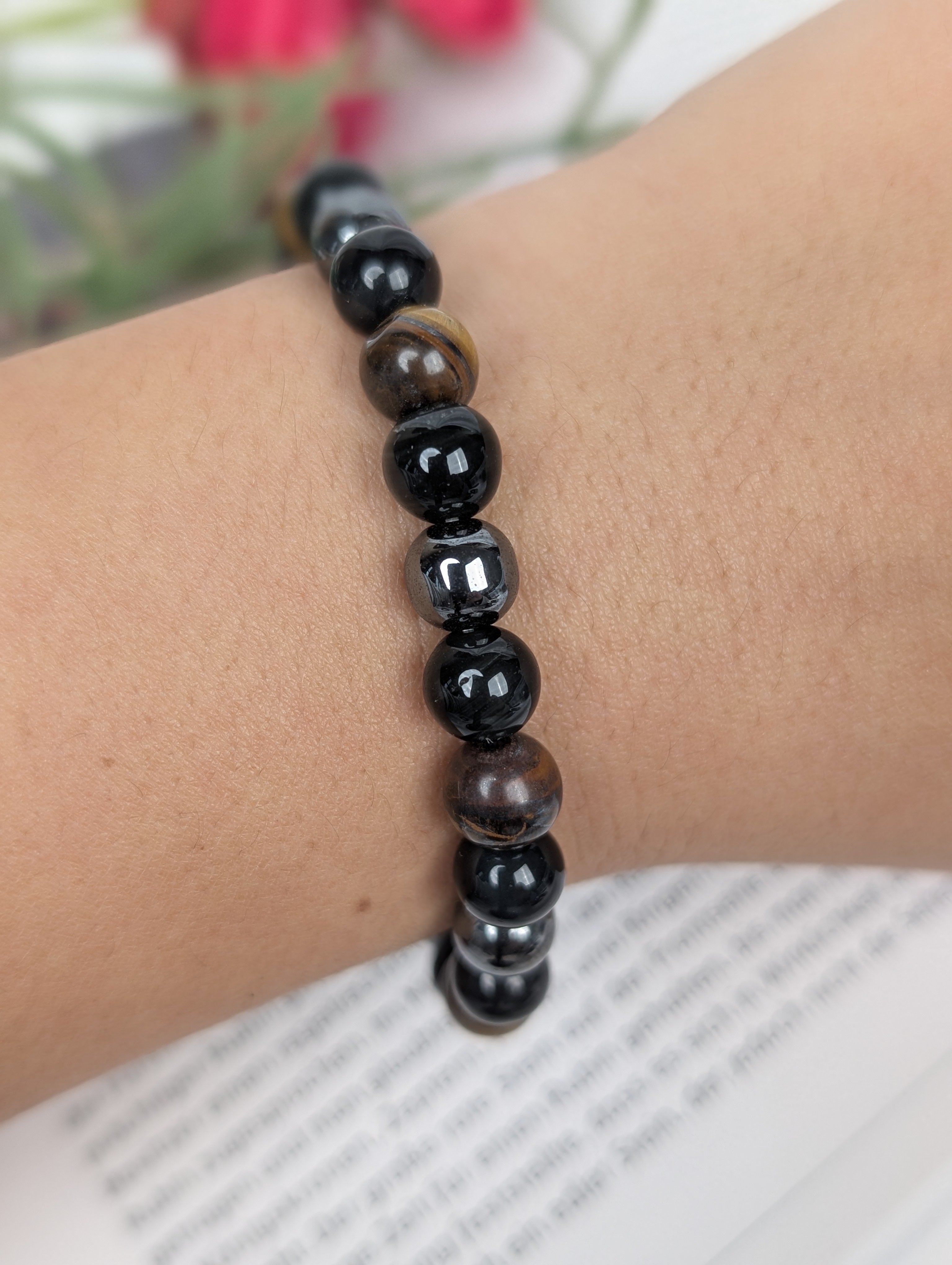 Hämatit-Obsidian-Tigerauge Armband- 8mm