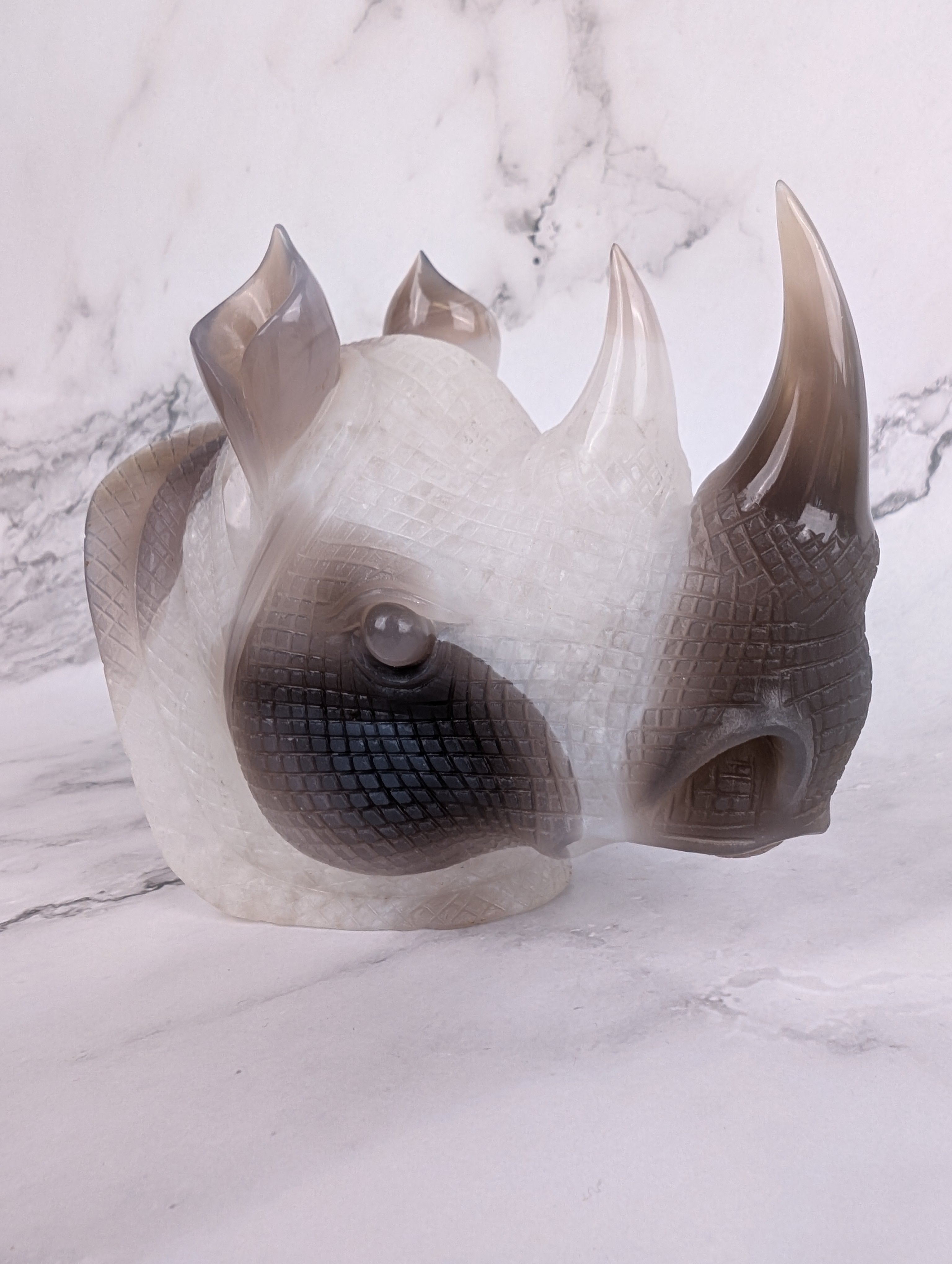 Achat Nashorn mit Amethyst Druse - High Quality