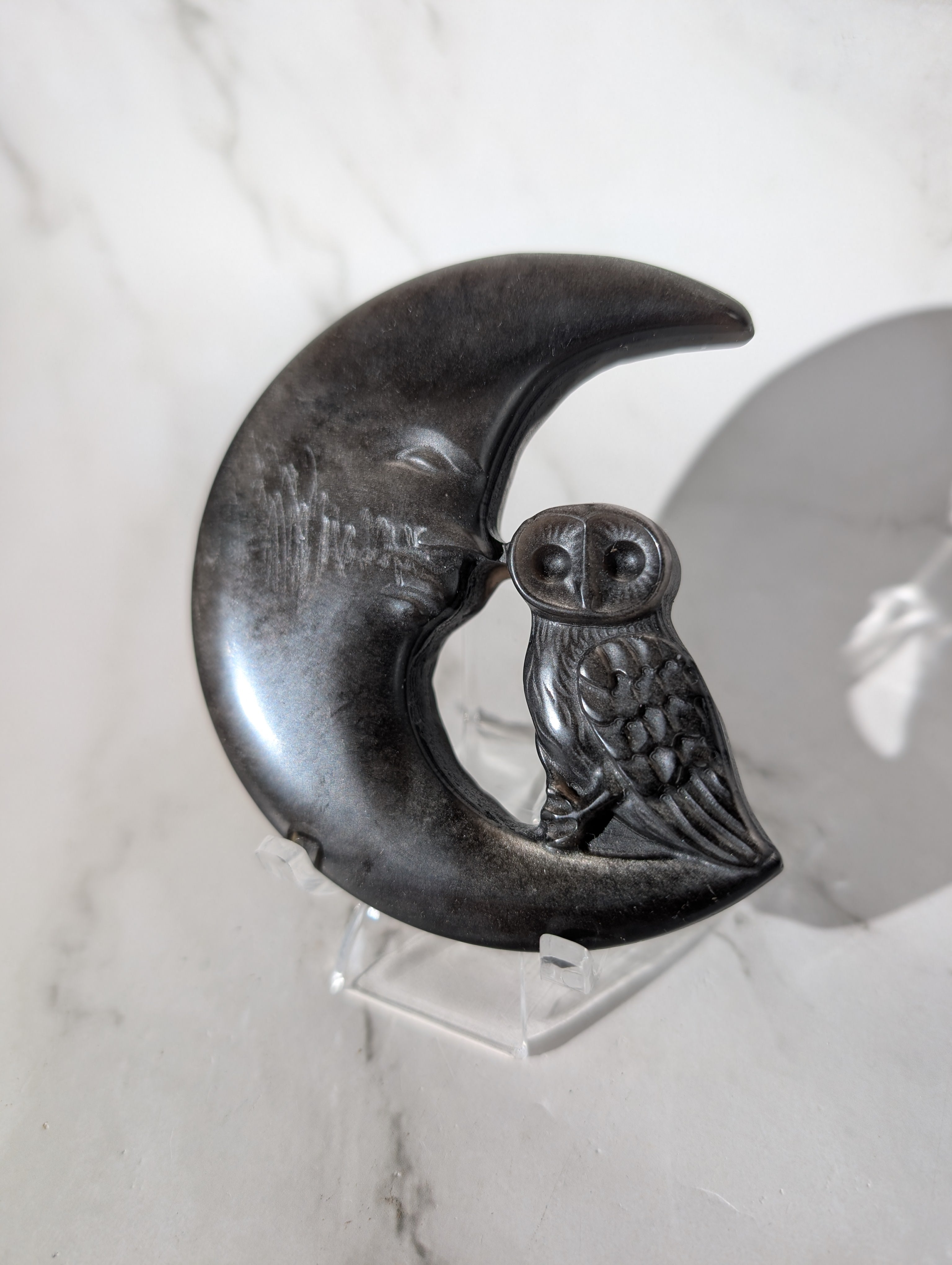 Silber Obsidian Mond mit Eule 1